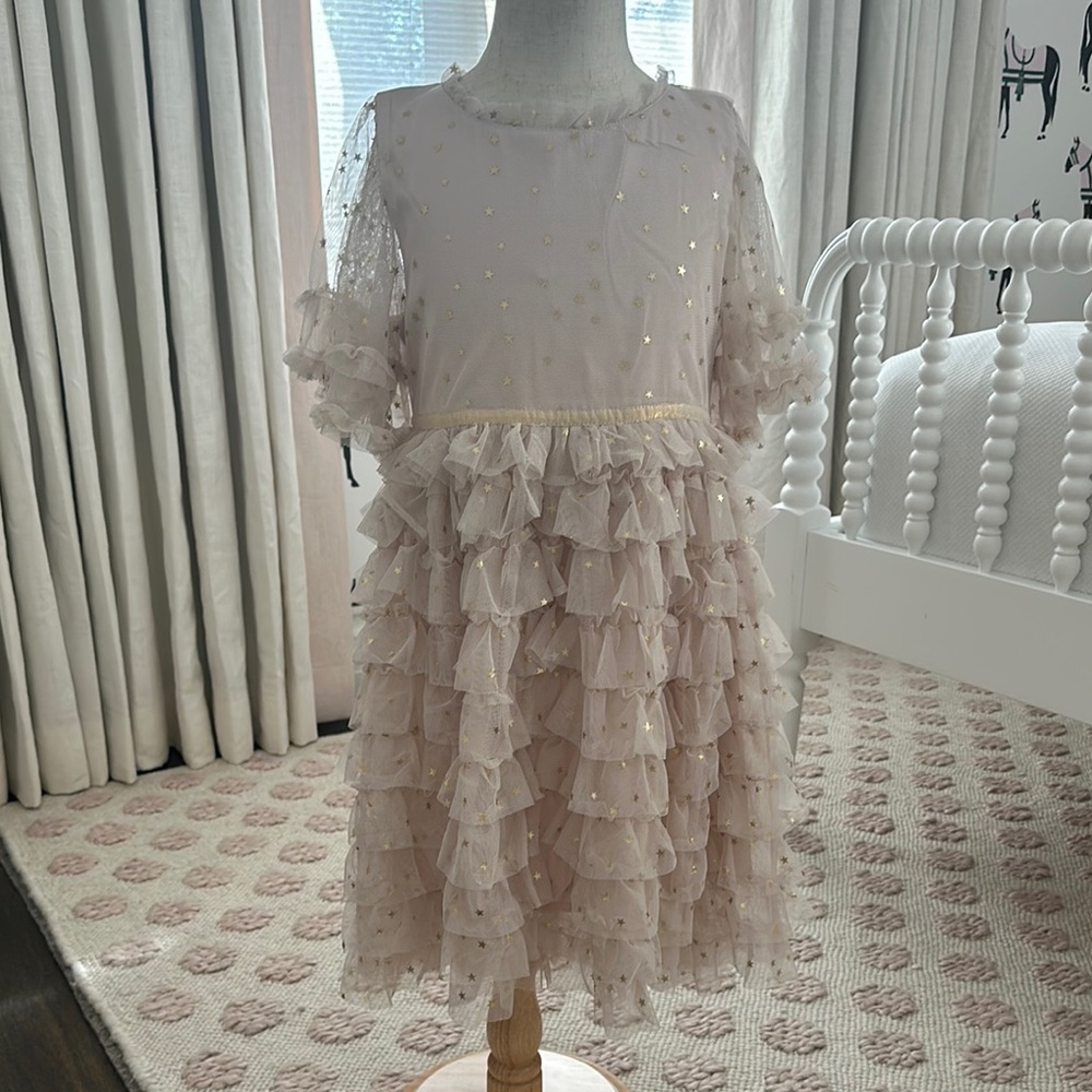 Elegant Ruffled Kids Dress in Soft Pink